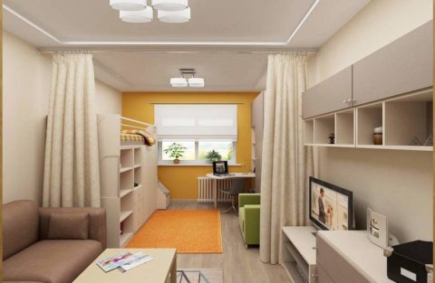 Перегородка в однокомнатной квартире: фото варианта из текстиля
