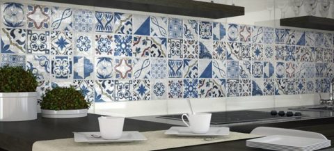 Фартук на кухню своими руками из плитки синих оттенков