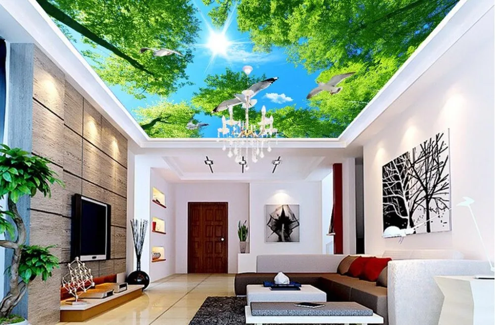 3D обои на потолок