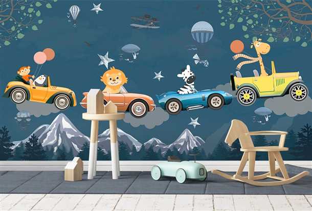 Красочные детские обои с изображением машинок - лучший выбор для детской комнаты