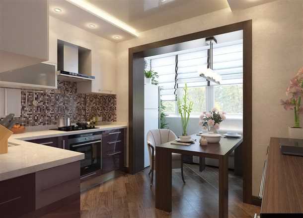 Световые решения и лоджийные окна в кухне