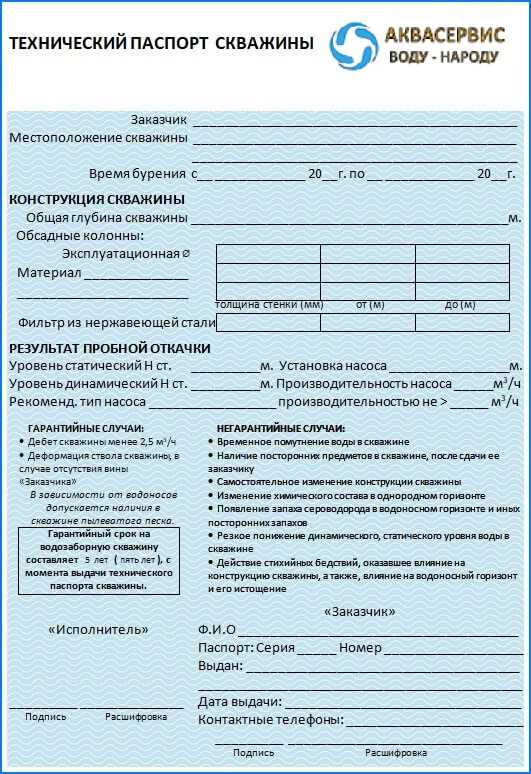 Паспорт скважины