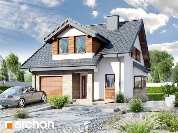 Проект кирпичного дома с гаражом и мансардой Проект кирпичного дома с гаражом и мансардой