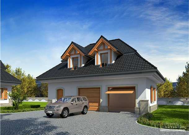 Примерный план гаража на две машины с мансардой и встроенным помещением для хранения: